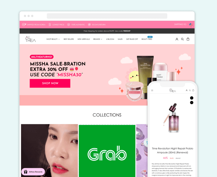 Althea Shopify K-beauty eCommerce store, illustration for 30 Best Beauty Shopify Stores blog article