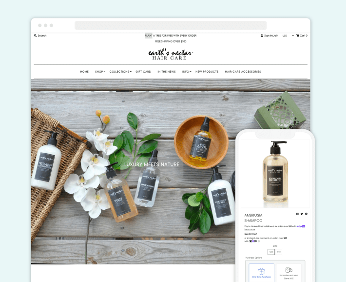 Earth’s Nectar Shopify beauty haircare store, illustration for 30 Best Beauty Shopify Stores blog article