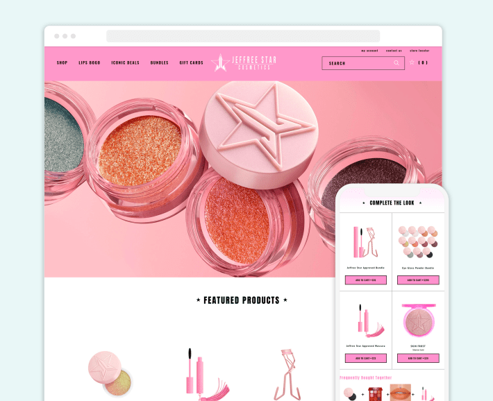 Jeffree Star Cosmetics Shopify beauty eCommerce store, illustration for 30 Best Beauty Shopify Stores blog article