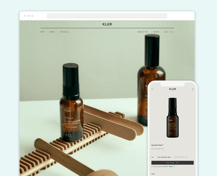 Klur Shopify skincare eCommerce store, illustration for 30 Best Beauty Shopify Stores blog article