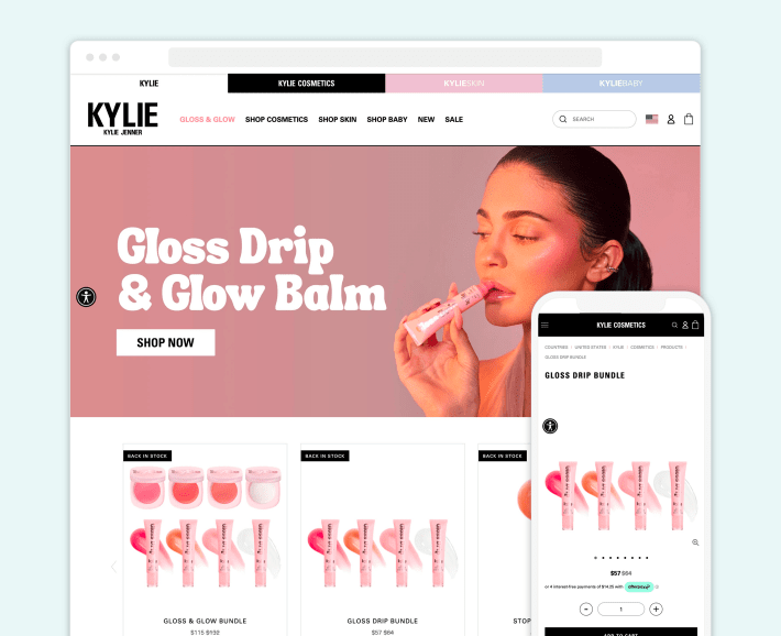 Kylie Cosmetics Shopify beauty eCommerce store, illustration for 30 Best Beauty Shopify Stores blog article