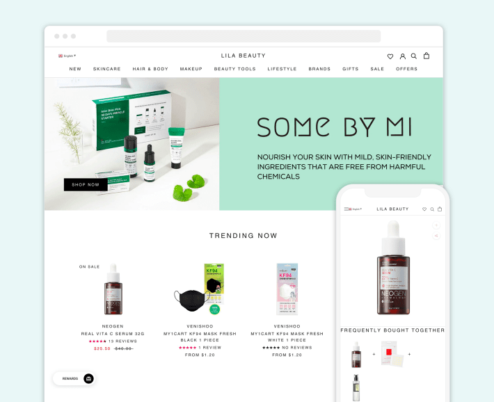 Lila Beauty Shopify eCommerce store, illustration for 30 Best Beauty Shopify Stores blog article