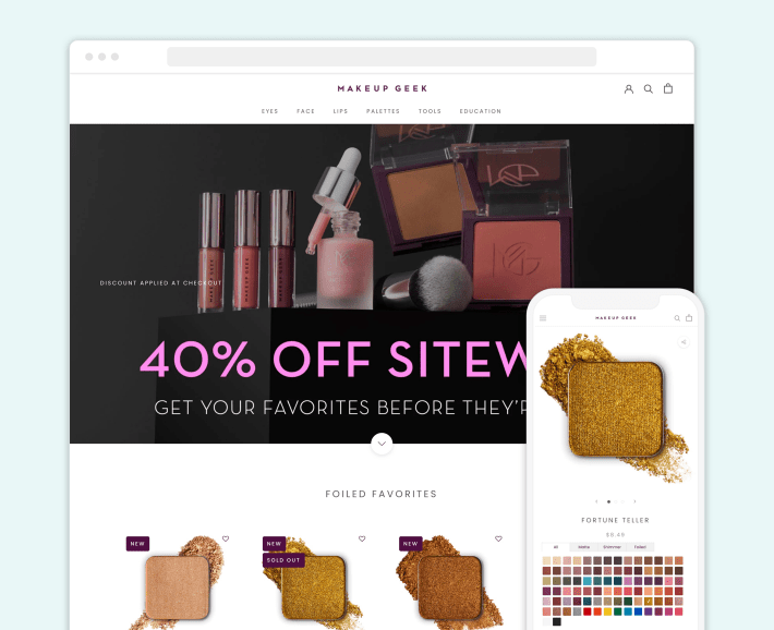 Makeup Geek Shopify beauty eCommerce store, illustration for 30 Best Beauty Shopify Stores blog article