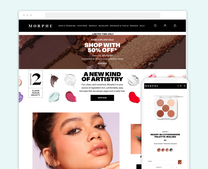 Morphe Shopify beauty eCommerce store, illustration for 30 Best Beauty Shopify Stores blog article