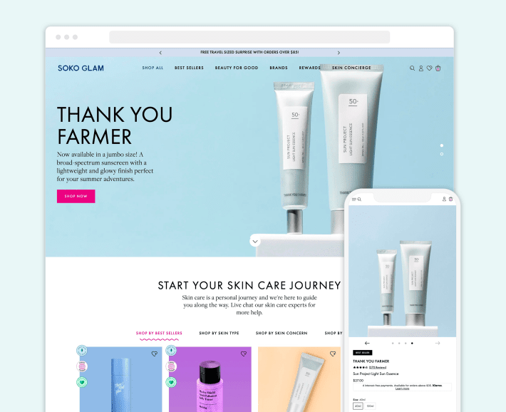 Soko Glam Shopify K-beauty eCommerce store, illustration for 30 Best Beauty Shopify Stores blog article