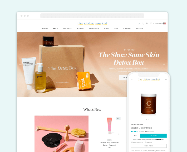 The Detox Market Shopify organic cosmetics store, illustration for 30 Best Beauty Shopify Stores blog article
