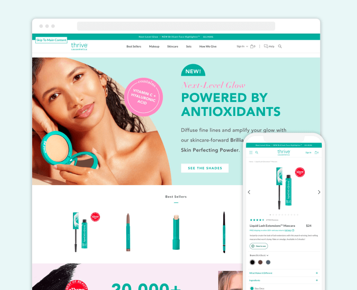 Thrive Causemetics Shopify beauty eCommerce store, illustration for 30 Best Beauty Shopify Stores blog article