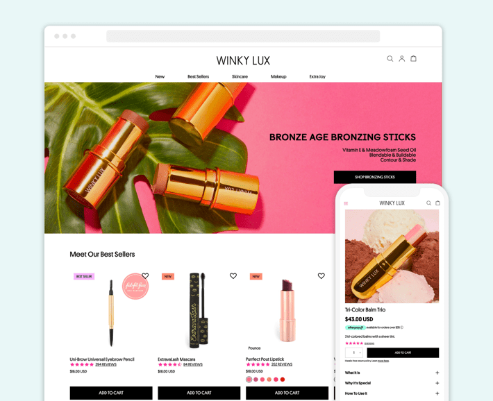 Winky Lux Shopify beauty eCommerce store designed by GenovaWebArt, illustration for 30 Best Beauty Shopify Stores blog article