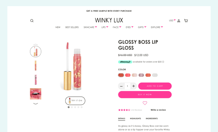 An Example of a Discount in a Winky Lux Shopify Store, illustration for Drive Traffic to Shopify blog article