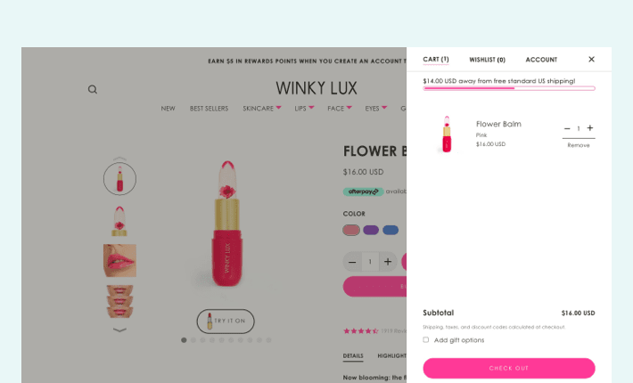 Shopify Scripts Cart Drawer Example in WinkyLux store, illustration for Shopify Scripts blog article