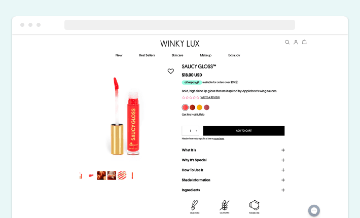 A detailed product description in the Winky Lux beauty store, Screenshot for Blog Article - How to Organize Shopify Product Page
