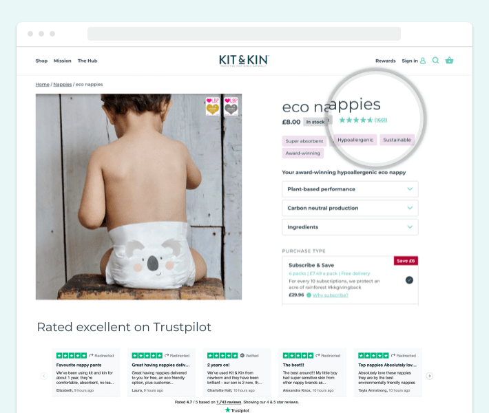 An example Rated on Trustpilot, Screenshot for Blog Article - How to Organize Shopify Product Page