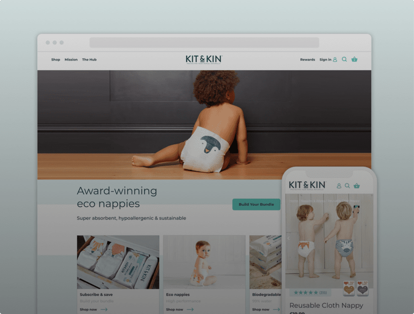 Kit & Kin, UK Baby Industry Brand, Shopify Plus Theme and App Development, Custom Subscriptions API creation - GenovaWebArt Shopify Portfolio Example, Hover Image. Kit & Kin, UK Baby Industry Brand, Shopify Plus Theme and App Development, Custom Subscriptions API creation - GenovaWebArt Shopify Portfolio Example, Hover Image.