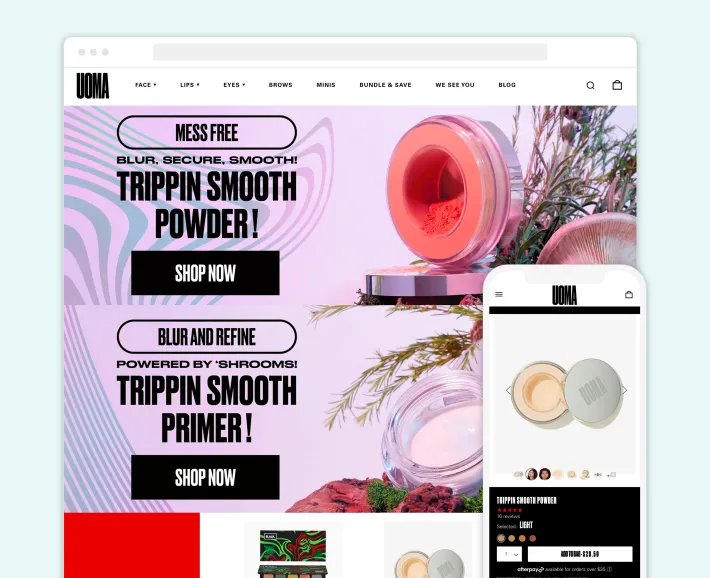 Uoma Beauty Shopify eCommerce store, illustration for 30 Best Beauty Shopify Stores blog article