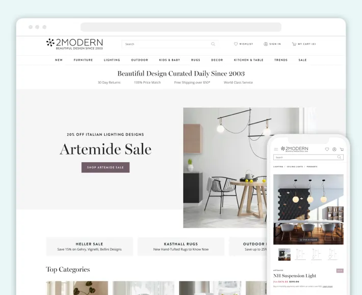 2Modern online store, Screenshot for Blog Article - Best Nordic Minimalistic eCommerce Stores