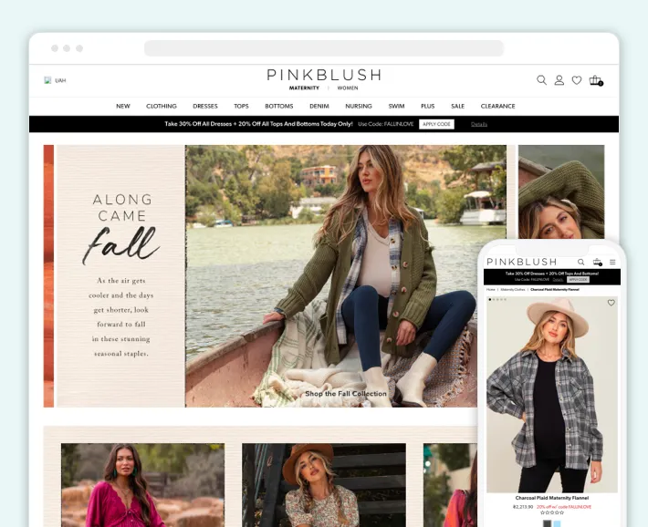 An example of choosing models and promoting products on Shopify from the PinkBlush Maternity online clothing store, Screenshot for Blog Article - Best Shopify Clothing Stores