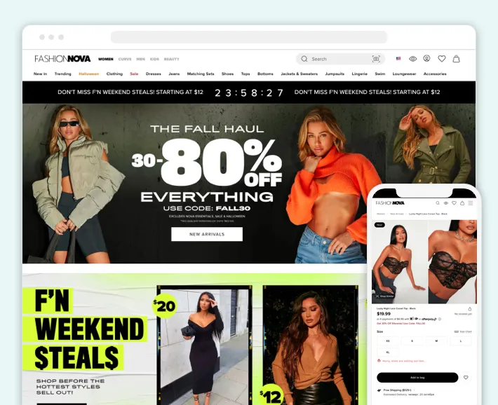 Homepage of Fashion Nova website, one of the most popular clothes stores using Shopify, Screenshot for Blog Article - Best Shopify Clothing Stores