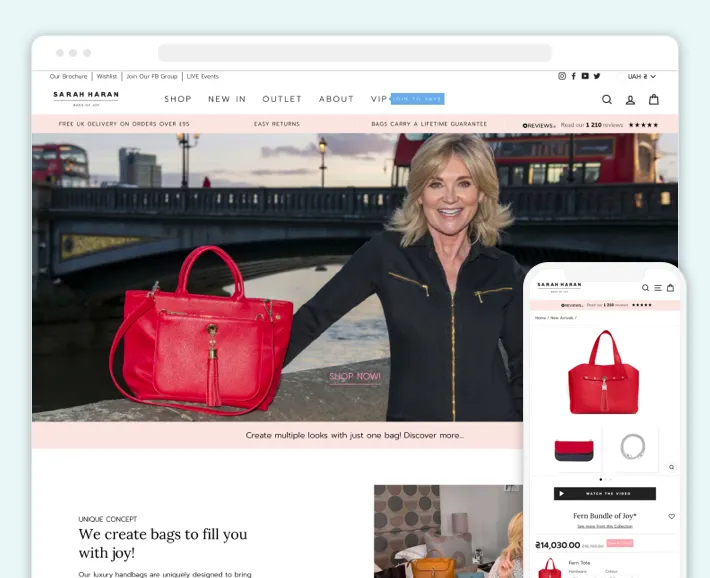 Sarah Hanan website homepage view in October 2022, Screenshot for Blog Article - Best Shopify Clothing Stores