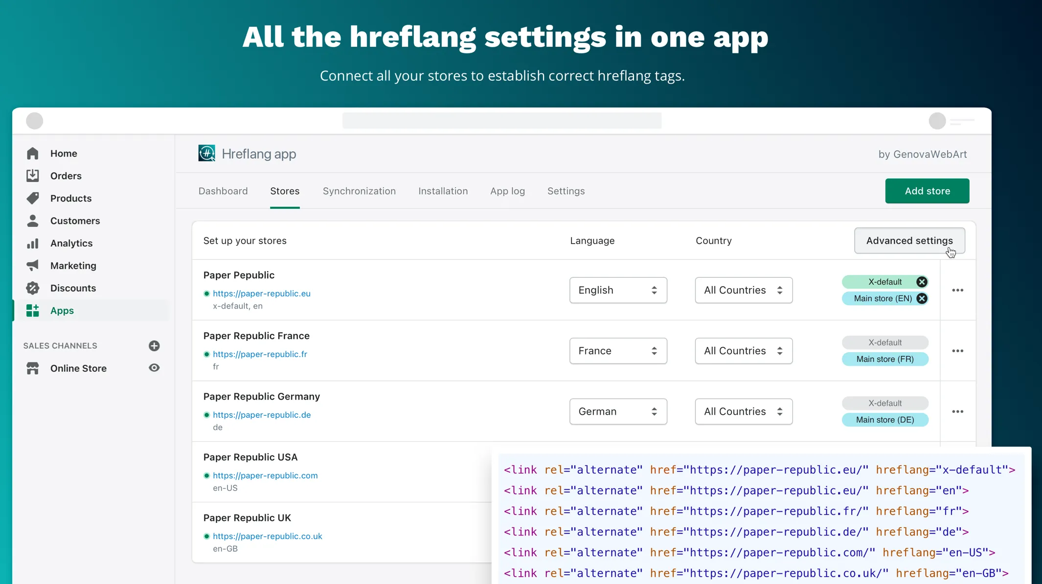Hreflang Manager app, Screenshot for Blog Article - Canonical and Hreflang