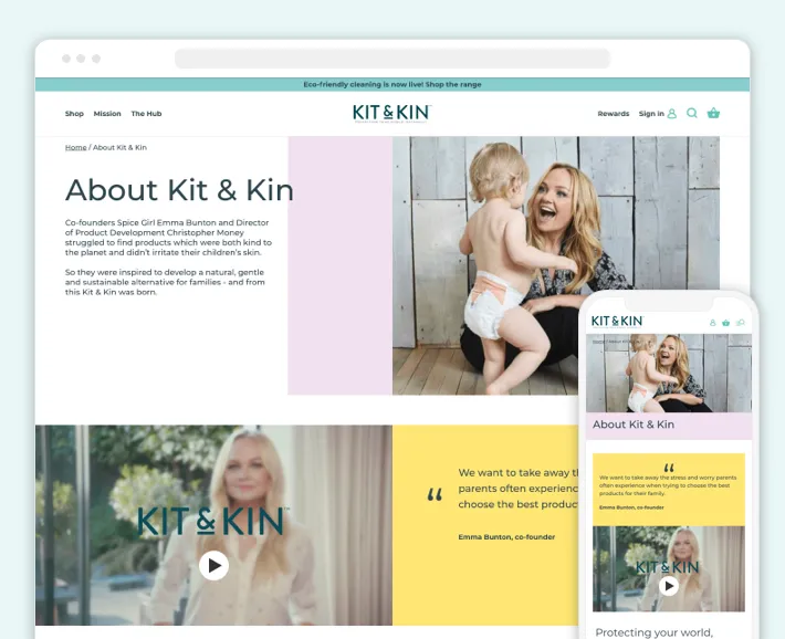 The About Us page of the Kit & Kin store developed by GenovaWebArt, Screenshot for Blog Article - Create an About Us Page on Shopify The About Us page of the Kit & Kin store developed by GenovaWebArt, Screenshot for Blog Article - Create an About Us Page on Shopify