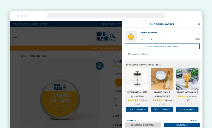 Bird and Blend Tea Co. online store's shopping cart, Screenshot for Blog Article - eCommerce Website Development Cost