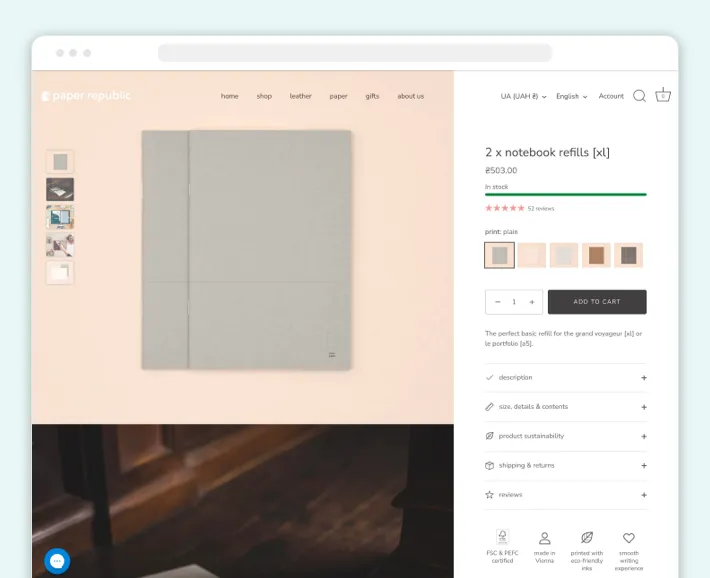 Paper Republic online store's product page, Screenshot for Blog Article - eCommerce Website Development Cost}