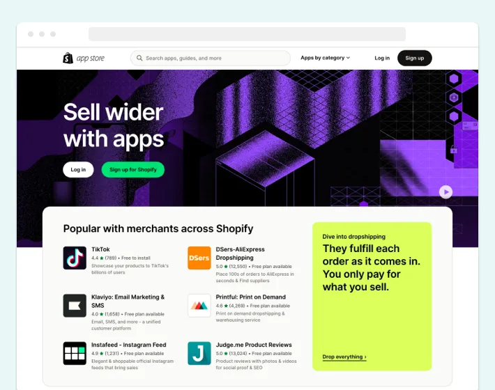 Shopify app store, Screenshot for Blog Article - eCommerce Website Development Cost