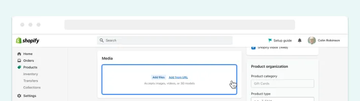 Add files button, Screenshot for Blog Article - How to Add Gift Cards to Shopify