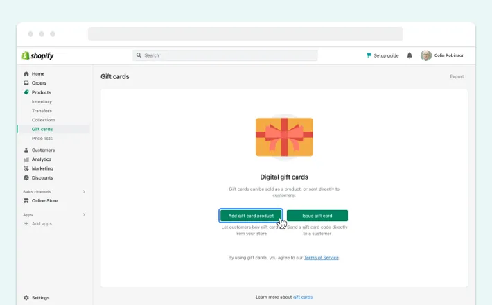 Add gift card product button, Illustration for Blog Article - How to Add Gift Cards to Shopify