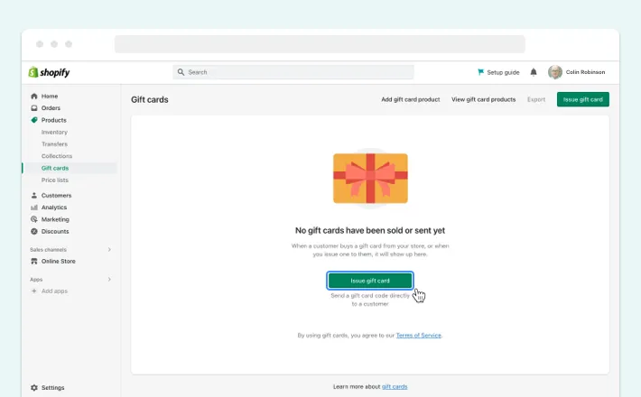 Issue gift card button, Screenshot for Blog Article - How to Add Gift Cards to Shopify