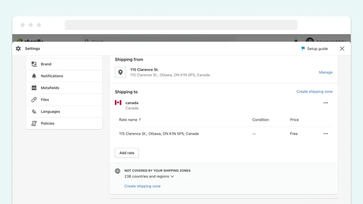 Create shipping zone, Screenshot for Blog Article - How to Set Up Shipping on Shopify