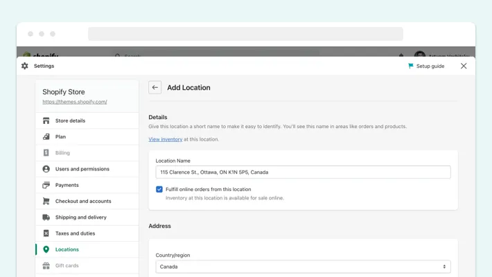 Fulfill online orders from this location, Screenshot for Blog Article - How to Set Up Shipping on Shopify