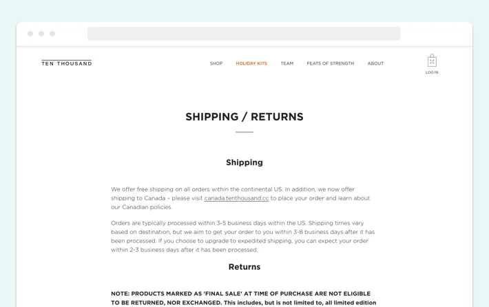 Ten Thousand store shipping options, Screenshot for Blog Article - How to Set Up Shipping on Shopify