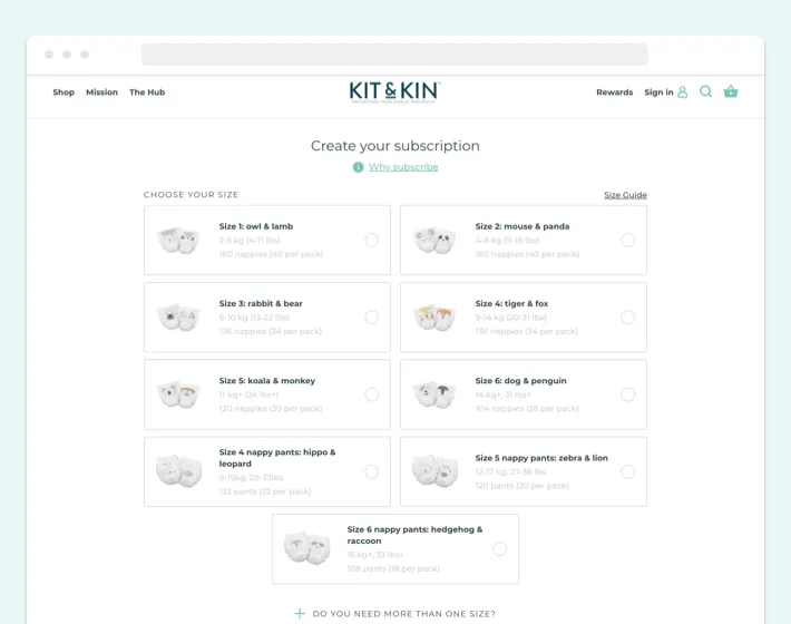 Custom subscriptions in the Kit&Kin Shopify store, Screenshot for Blog Article - How to Start a Subscription Box on Shopify