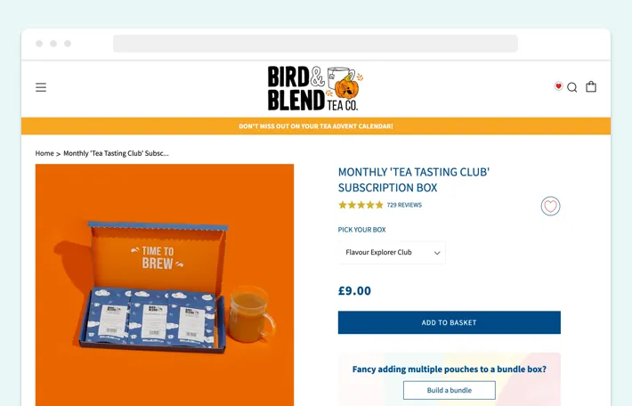 Tea Tasting Club Subscription Box by Bird & Blend Tea Co, Screenshot for Blog Article - How to Start a Subscription Box on Shopify