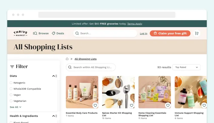 Thrive Market, an example of the access subscription model, Screenshot for Blog Article - How to Start a Subscription Box on Shopify