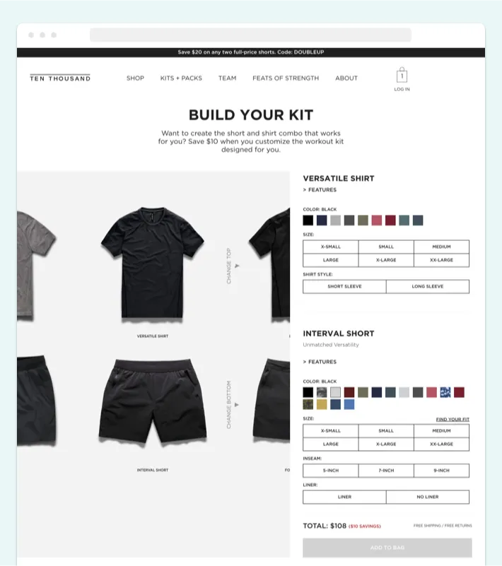 Shopify upselling strategy example: TenThousand website, Screenshot for Blog Article - How to Upsell on Shopify