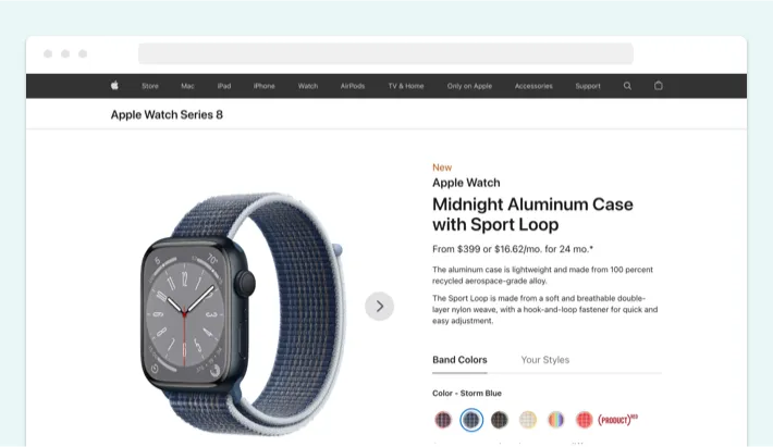 Upselling vs. Cross-selling: Apple Watch cross-selling example, Screenshot for Blog Article - How to Upsell on Shopify