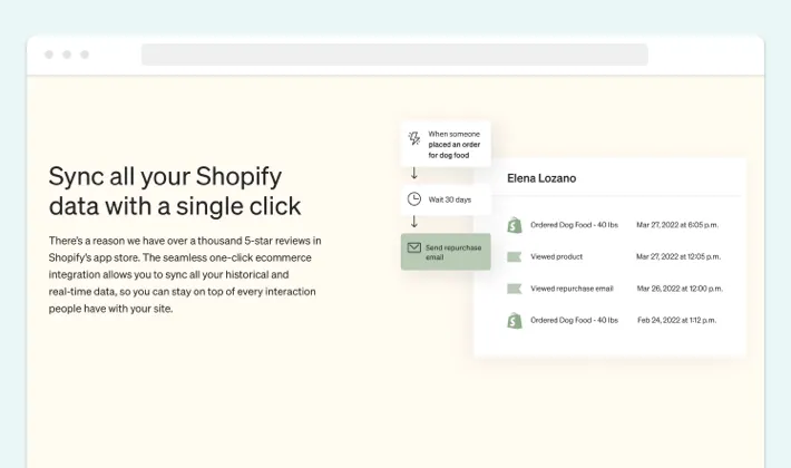 Klaviyo Shopify app allowing for automated messaging campaigns, Screenshot for Blog Article - Shopify Apps Explained