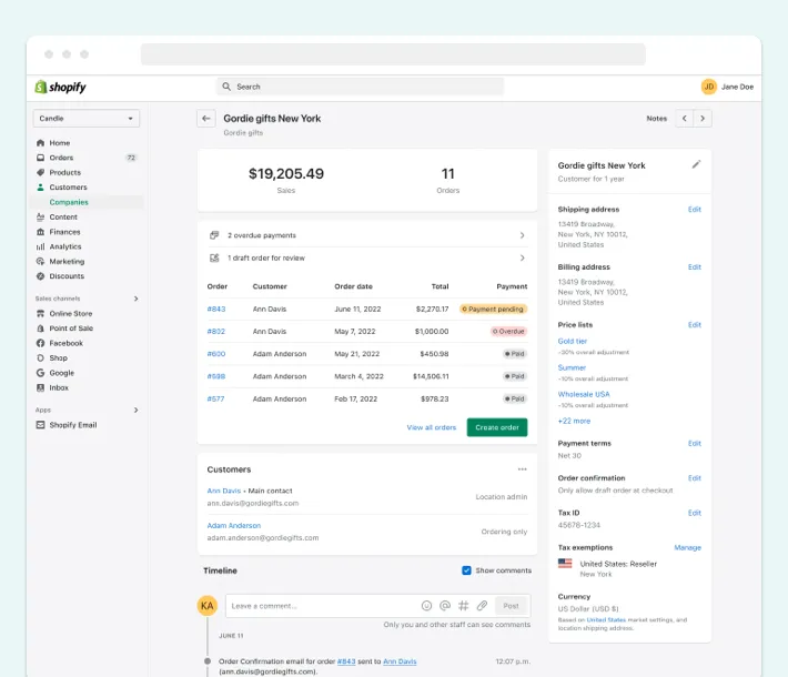A company profiles feature in Shopify B2B, Screenshot for Blog Article - Shopify B2B Features