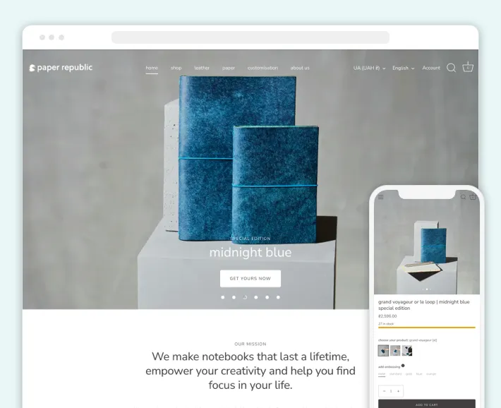 A Paper Republic Shopify Plus store developed by GenovaWebArt, Screenshot for Blog Article - Shopify Headless Commerce Guide A Paper Republic Shopify Plus store developed by GenovaWebArt, Screenshot for Blog Article - Shopify Headless Commerce Guide