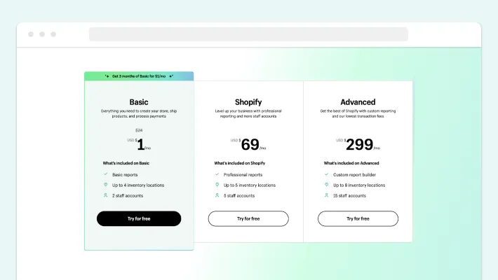 The main Shopify pricing plans, Screenshot for Blog Article - Shopify Pricing Plans