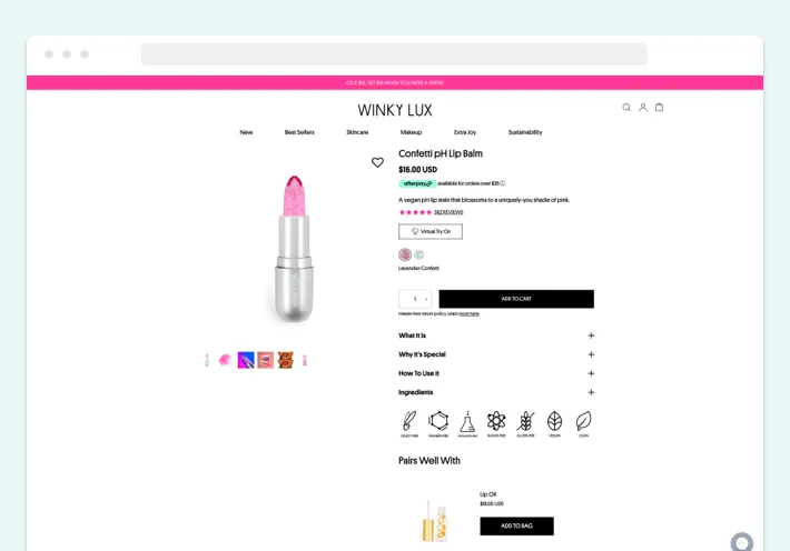 Winky Lux bundles placed on product pages, Screenshot for Blog Article - Shopify Product Bundles