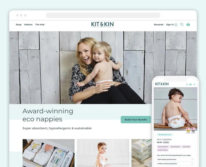 Kit and Kin online store, Screenshot for Blog Article - Shopify vs WooCommerce