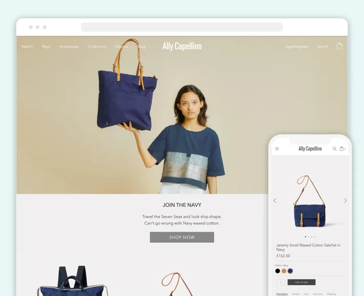 Ally Capellino online store, Screenshot for Blog Article - Top Accessories Stores on Shopify
