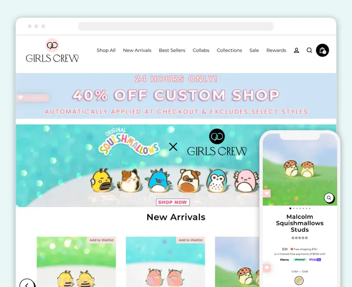Girls Crew online store, Screenshot for Blog Article - Top Accessories Stores on Shopify