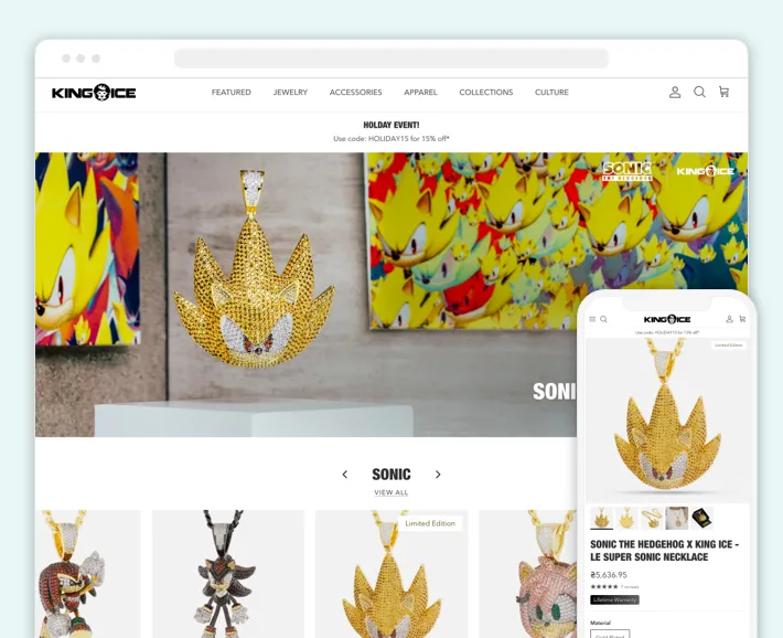 King Ice online store, Screenshot for Blog Article - Top Accessories Stores on Shopify