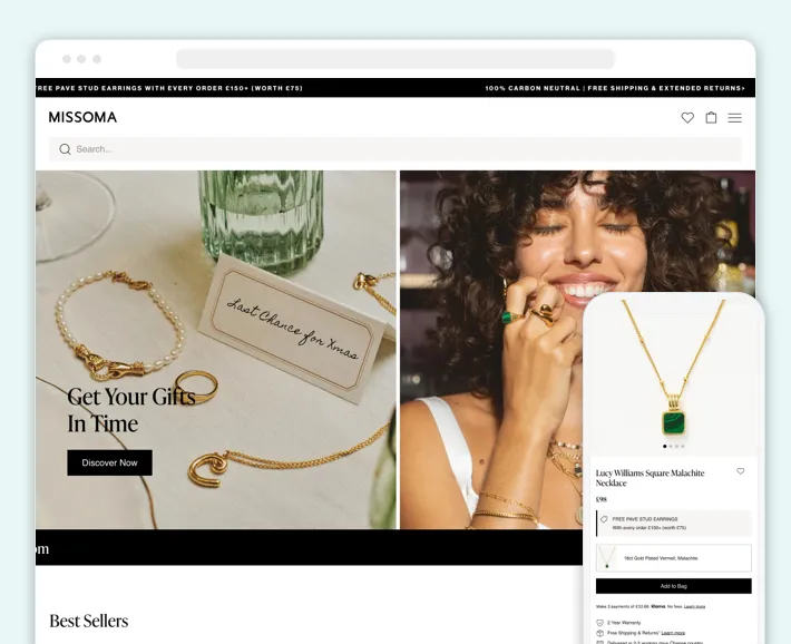 Missoma online store, Screenshot for Blog Article - Top Accessories Stores on Shopify
