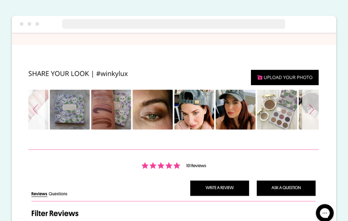 Winky Lux reviews section example, Screenshot for Blog Article - Yotpo App and Shopify