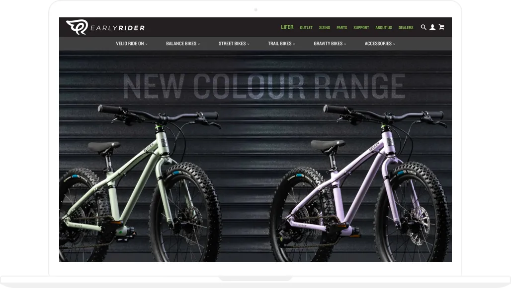 Early Rider online store, Home page, desktop screenshot - GenovaWebArt, Shopify Plus agency case study